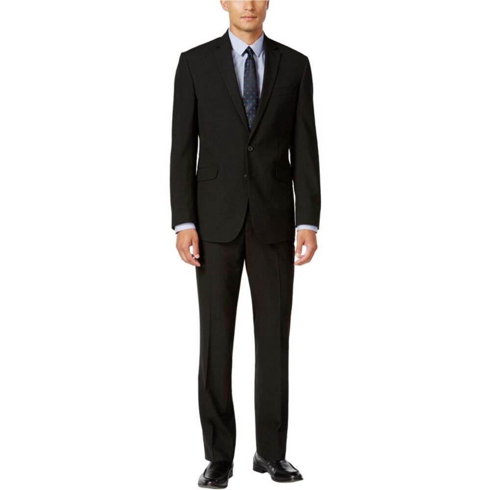 Kenneth Cole Mens Srtipe 2-Piece Formal Tuxedo, Black, 40, 33W x 33L, MP